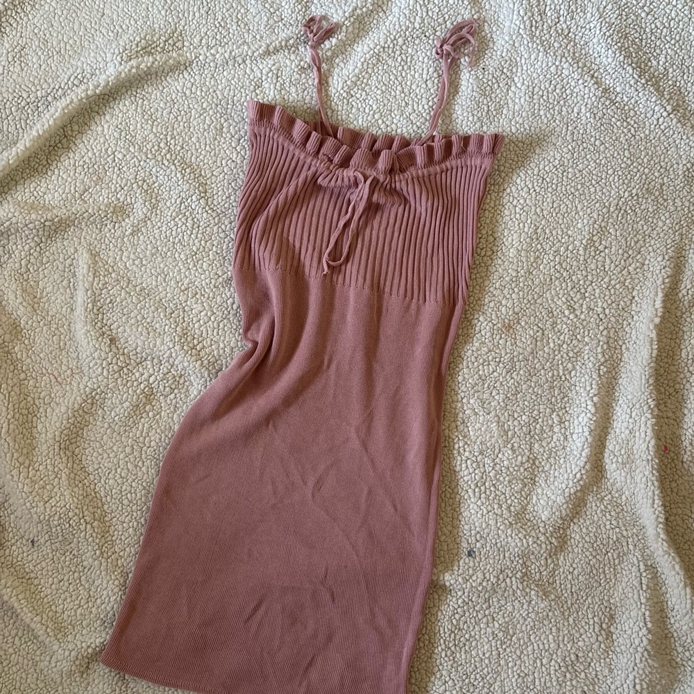 Pink Ribbed Knit Dress with Spaghetti Straps